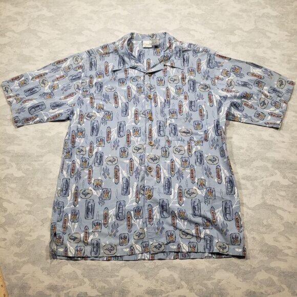 Ocean Pacific Sport Hawaiian‎ Shirt Mens Medium Blue Short Sleeve Button Aloha - Picture 1 of 10